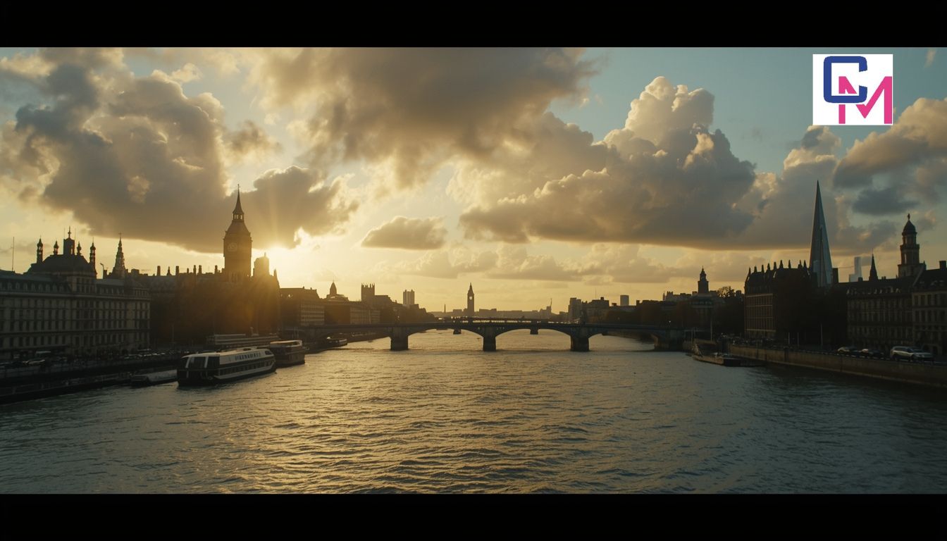 London skyline with morning clouds and soft light.